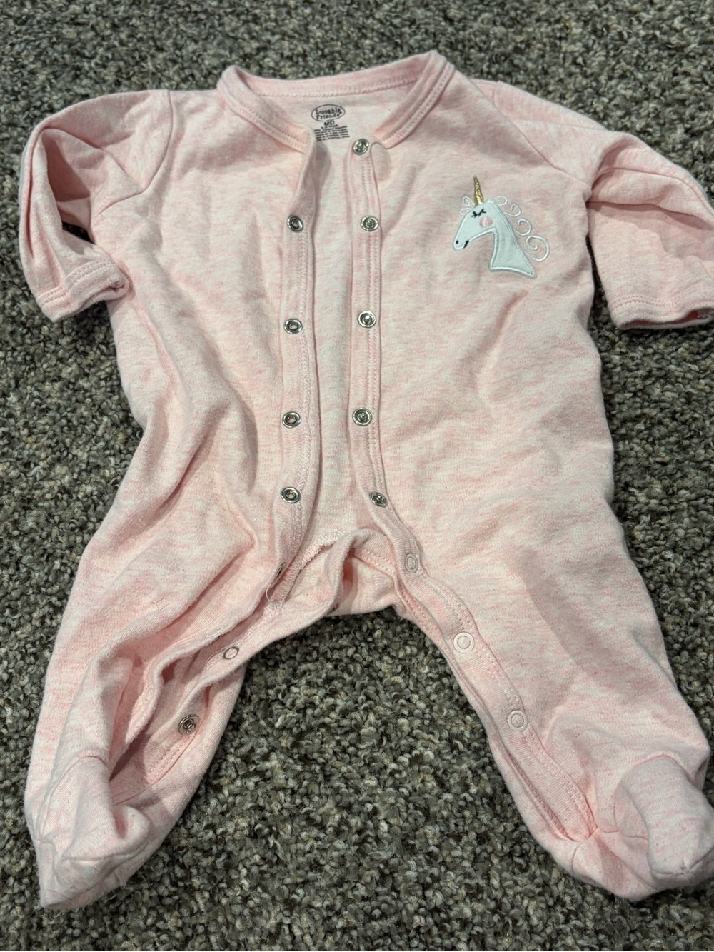 Pink Unicorn Snap-Front Baby One-Piece | 3-6 months